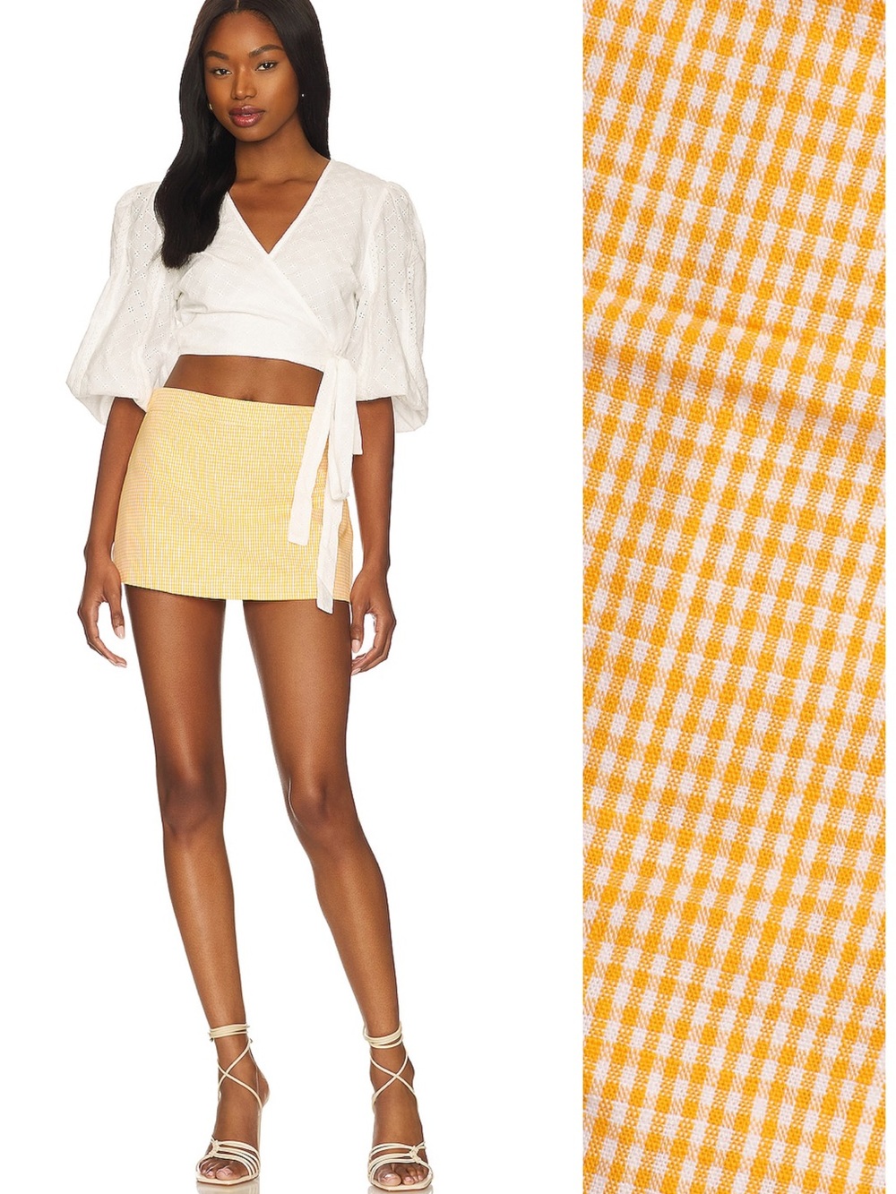 Free People Big Dreams Gingham Skort in Malibu Orange Combo Size 6 EUC